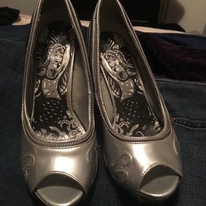 Ed Hardy silver heels